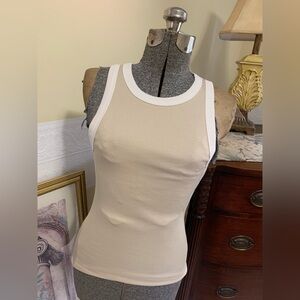 Women's Slim Fit Ribbed Tank Top Beige / White Size Medium by A New Day NEW